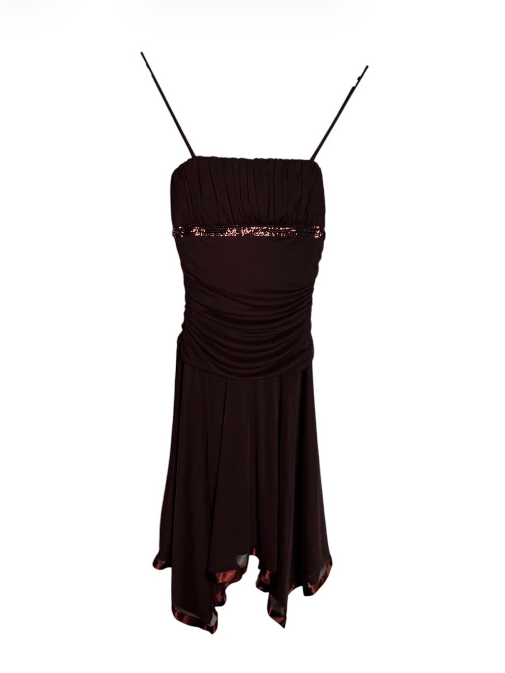 Vintage Y2K city Triangles brown mesh sequins handkerchief hem fairycore dress M